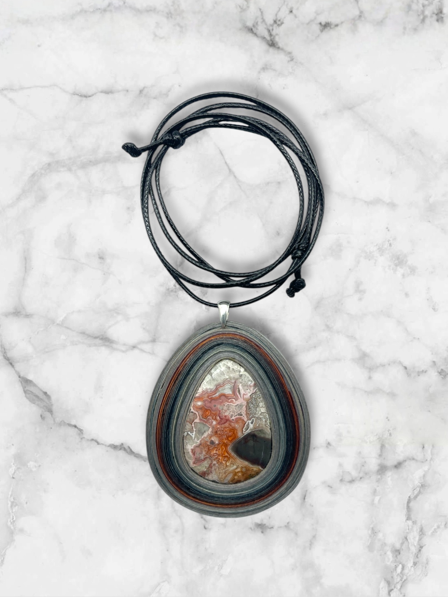 Naszyjnik z kamieniem - Agat koronkowy K08 - obrazek 3