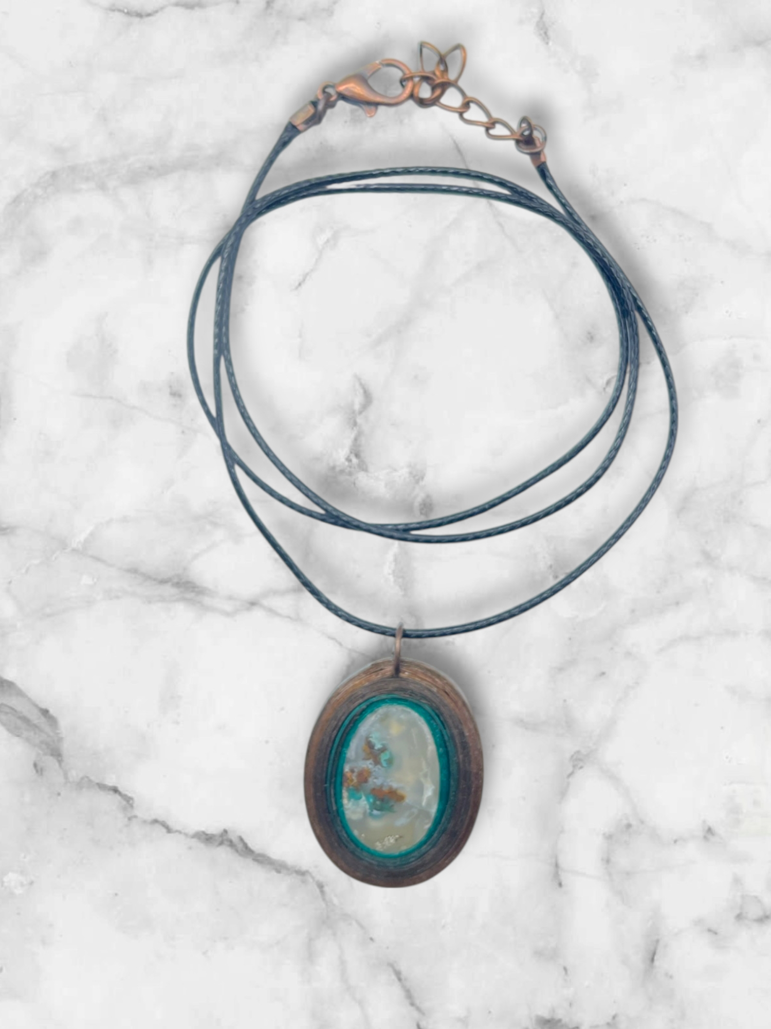 Naszyjnik z kamieniem - Chryzokola z miedzią w chalcedonie 001 - obrazek 3